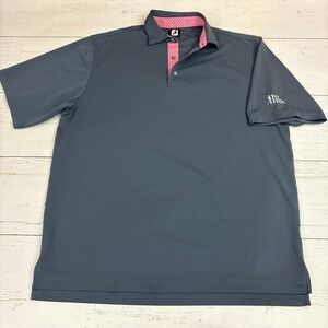 FootJoy Golf Polo Shirt Mens XL Gray Pink Trim Ivy Hills Golf Logo Performance